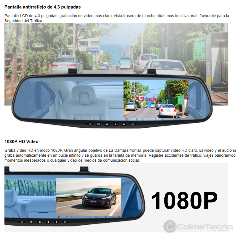 Espejo Retrovisor Doble Cámara Full Hd